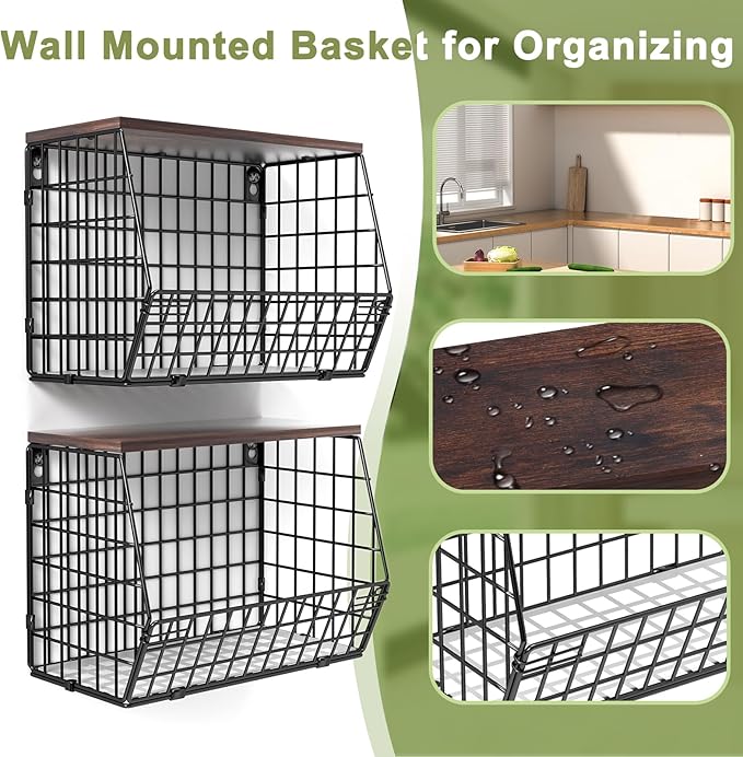 2 Tier Fruit Bowl Fruit Basket for Kitchen Counter Stackable Wall Mounted