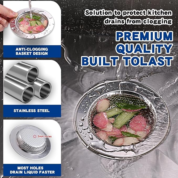 2PC Kitchen Sink Drain Strainer Stainless Steel