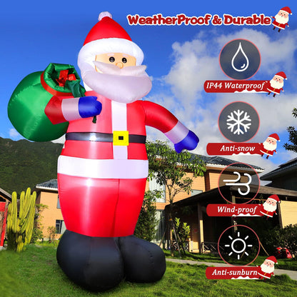 12 Feet Giant Christmas Inflatables Santa Claus Outdoor Decorations, Blow Up Huge Santa Claus with Gift Bag, Built-in Bright LED Lights, Xmas Santa Outside Decor for Holiday Party Yard Garden Lawn