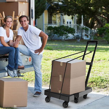 SOLEJAZZ Folding Hand Truck Portable Dolly Cart with Wheels Foldable 500LB Heavy Duty Luggage Cart Collapsible Hand Cart Moving Dolly for Airport Travel Furniture Luggage Office Moving, Black