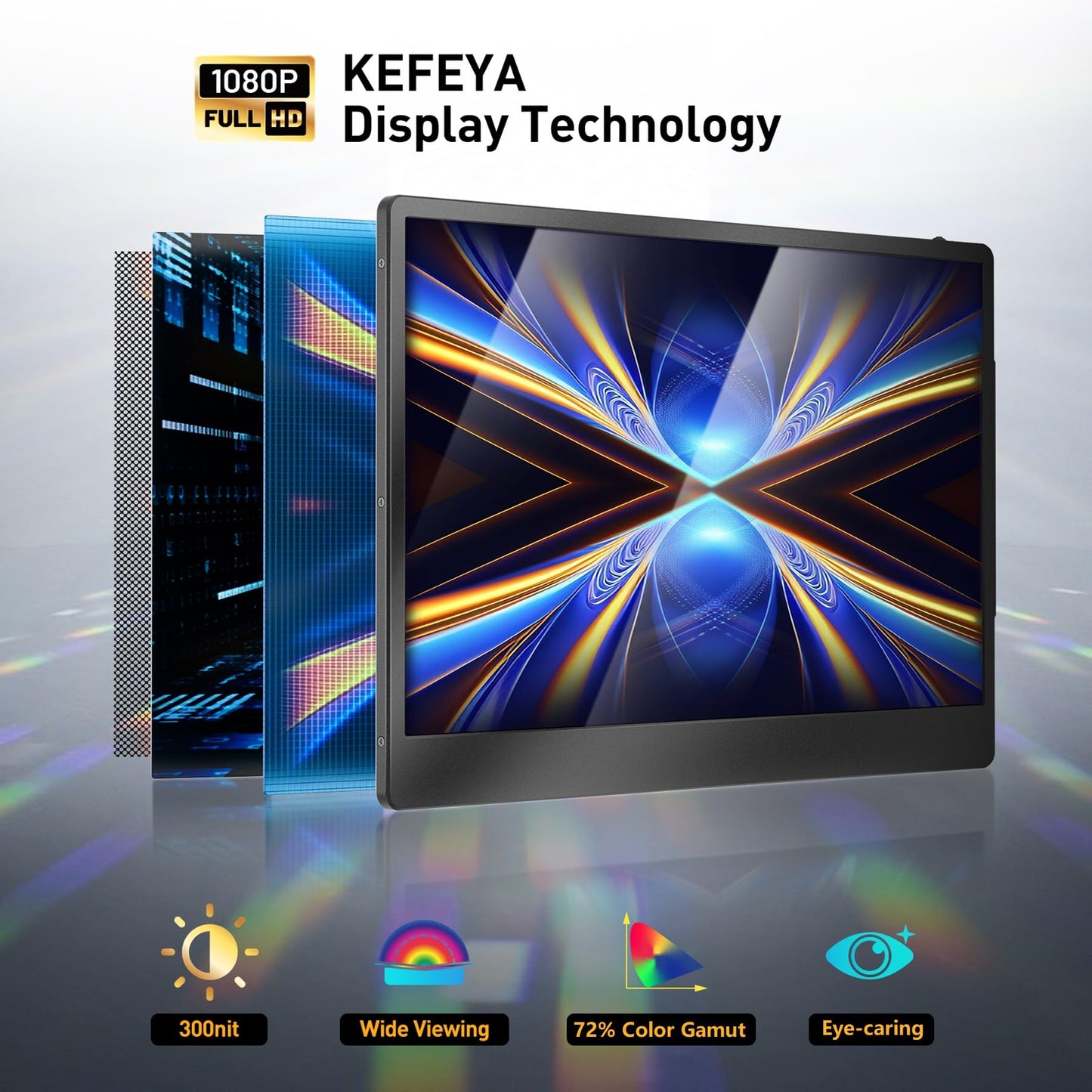 KEFEYA Laptop Screen Extender, 14.2" Portable Triple Monitor for Laptop with Full HD IPS Display, Monitor Extender Compatible with Mac, Windows, Chrome, Fits 13-17 Inch Laptops
