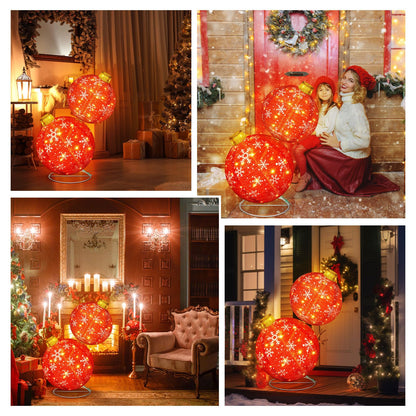 Rossesay 2.5 ft Lighted Pop up Outdoor Christmas Ornaments Stackable Giant 3D Pre Lit Christmas Balls Light up Collapsible Balls with 80 LED Lights for Holiday Yard Lawn Garden