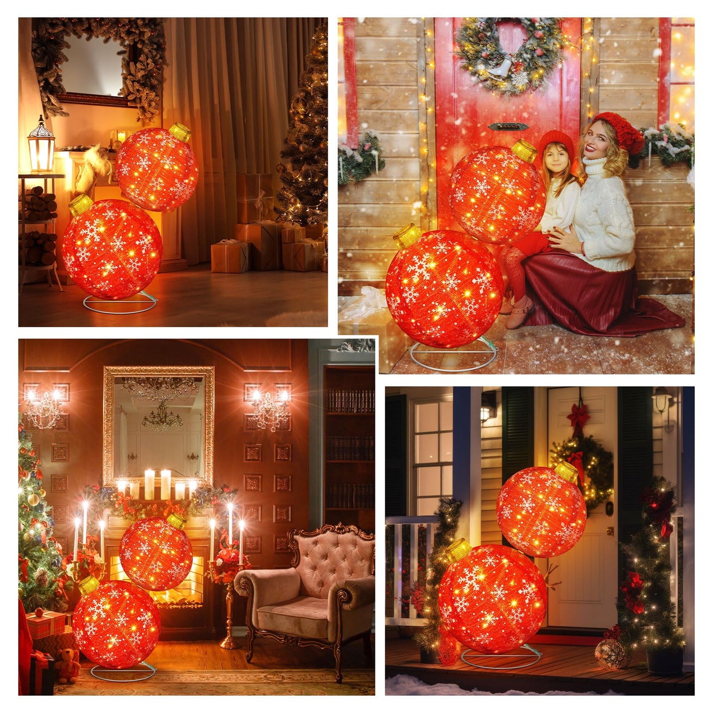 Rossesay 2.5 ft Lighted Pop up Outdoor Christmas Ornaments Stackable Giant 3D Pre Lit Christmas Balls Light up Collapsible Balls with 80 LED Lights for Holiday Yard Lawn Garden