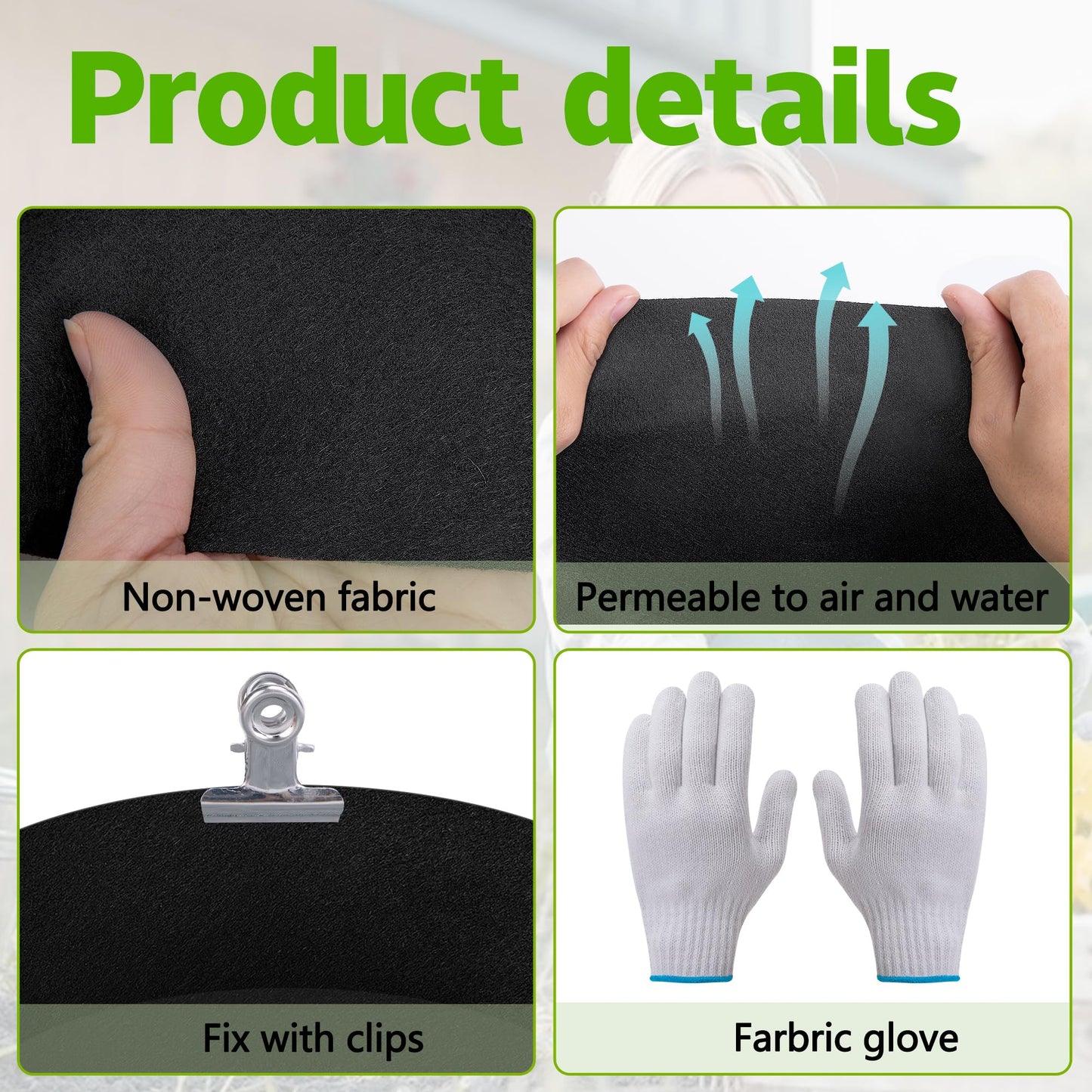 Mizelu 2 Sets 2 x 2 x 1 ft Raised Garden Bed Liner Bag, Breathable Grow Bed Fabric Liners with Clips and Gloves, Garden Box Non Woven Bag for Outdoor Plants Growth Keep Soil Isolation (No Garden Bed)