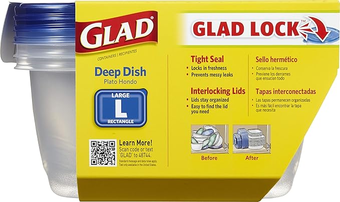 Glad GladWare Deep Dish Food Storage Containers, Large Rectangle