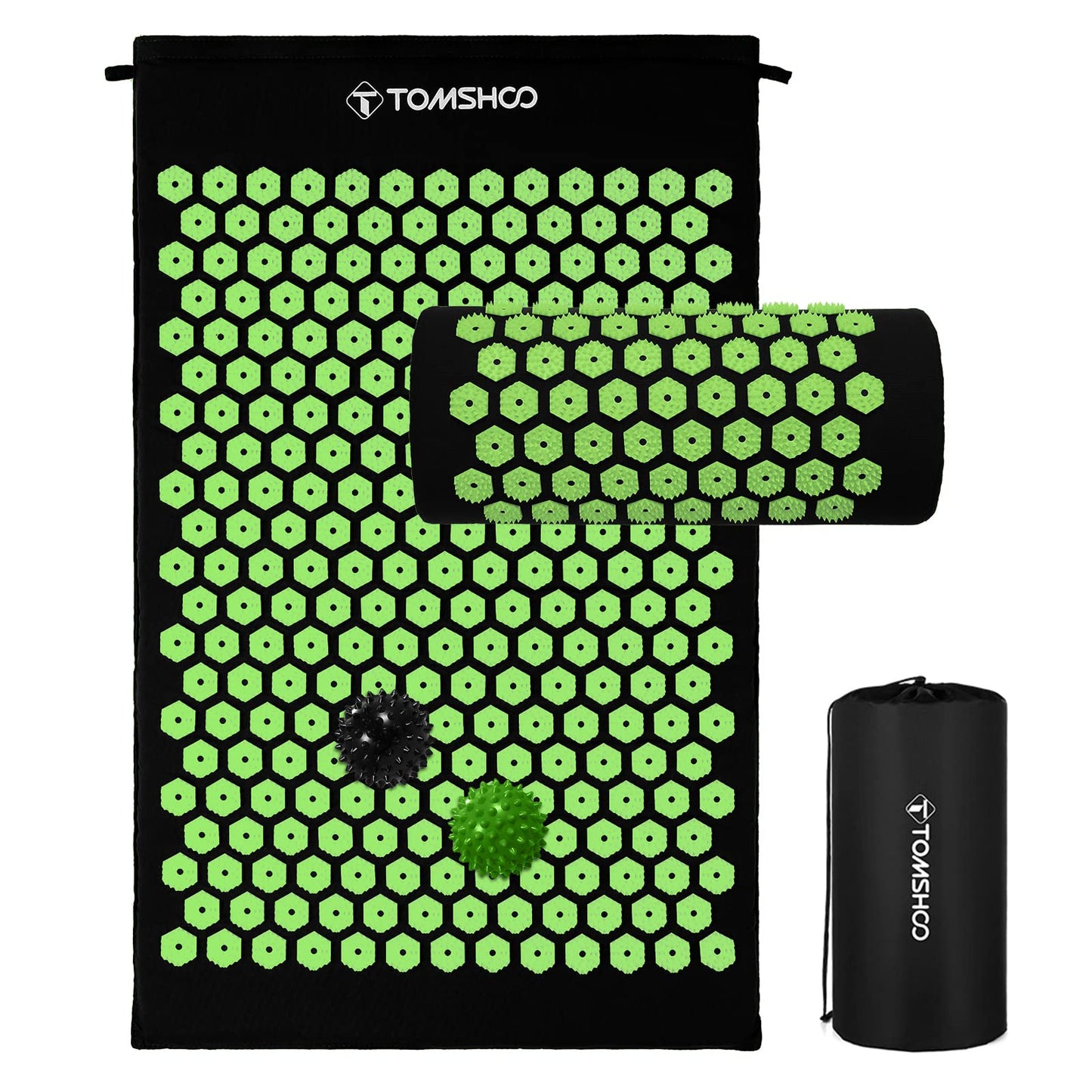TOMSHOO Acupressure Set, Acupressure Mat and Pillow with 2pcs Massage Balls- Pain Relief Therapy Muscle Back Neck with Travel Bag for Men and Women