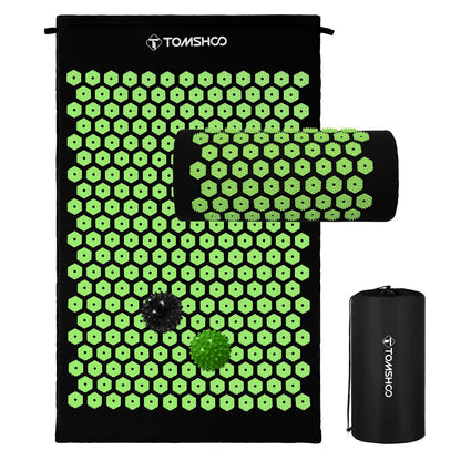 TOMSHOO Acupressure Set, Acupressure Mat and Pillow with 2pcs Massage Balls- Pain Relief Therapy Muscle Back Neck with Travel Bag for Men and Women