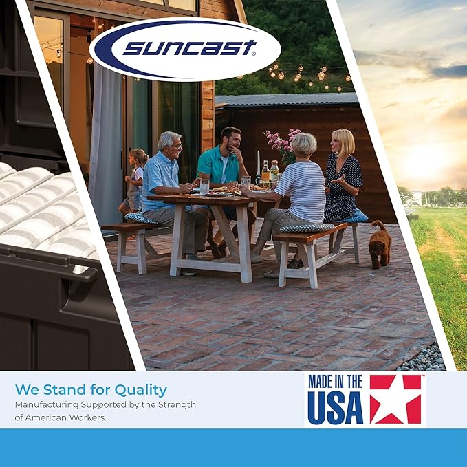 Suncast Outdoor Storage Box - 73 Gallon Cyberspace Resin Wicker Deck Box with Lockable Lid, Outdoor Storage Bin for Patio Cushions, Shoes, Pool & Garden Gear, Made in USA