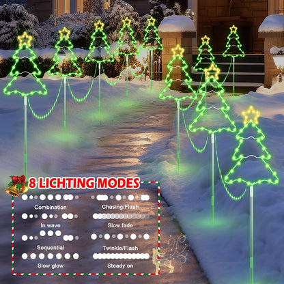 5 Pack 39.4'' Higher Christmas Tree Pathway Lights 250LEDS Outdoor Decorations, Bigger 13.8" Christmas Tree Sign w/ 8 Modes Lighting Waterproof Stake Lights for Xmas Festive Outside Garden, Yard Decor