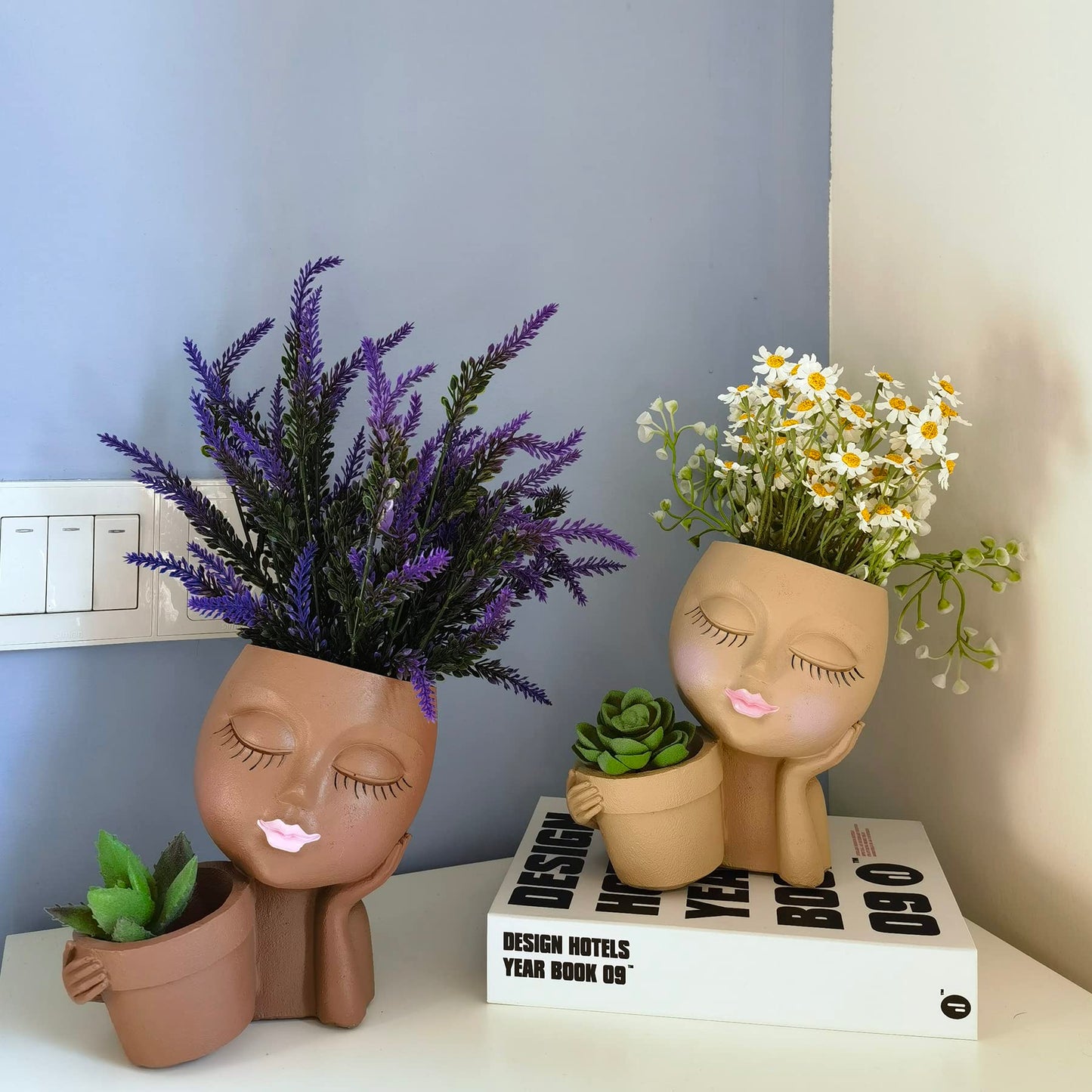 Dolkgy Face Planters Pots Head Planter, Unique Plant Pots for Indoor Outdoor Plants, Novelty Cute Large Girl Head Flower Pots with Drainage Hole for Home Garden Succulents Cactus
