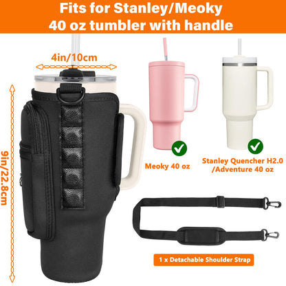Magnetic Water Bottle Carrier Bag Compatible with Stanley/Meoky 40 oz Tumbler with Handle,Water Bottle Holder Pouch with Adjustable Shoulder Strap & Phone Pocket Fits for Stanley Cup Accessories
