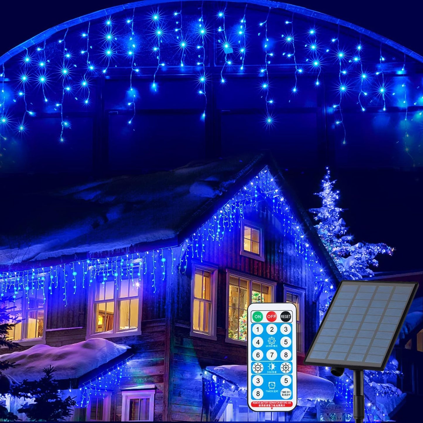 KiflyTooin Solar Christmas Lights Outdoor Waterproof Christmas Decorations Curtain Lights 320LED 29.5ft 60 Drops, Solar Powered Rechargeable Fairy Lights for Party, Wedding, Home Decorations(Blue)