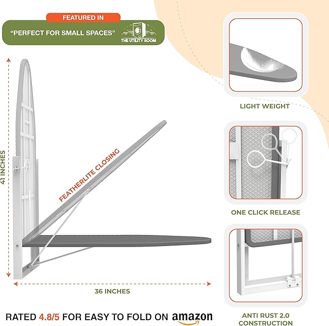 Xabitat Wall Mounted Ironing Board, 36.2" X 12.2" Compact Mount Fold Down Iron