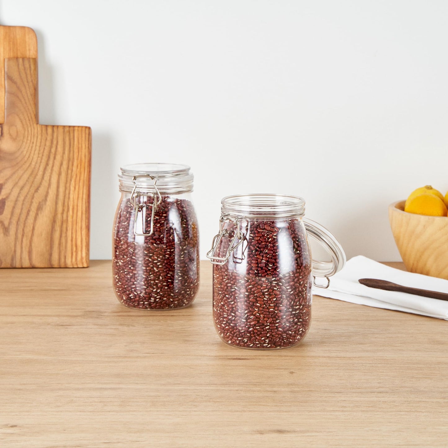 Restaurantware-Met Lux 39 Ounce Mason Jars, 20 Airtight Storage Jars With Lids - Rubber Gasket, Wide Mouth, Clear Plastic Round Canisters, Durable, For Kitchen And Pantry Storage Of Bulk Dry Food