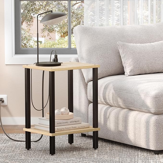 TUTOTAK End Table with Charging Station, Small Side Table with Outlets