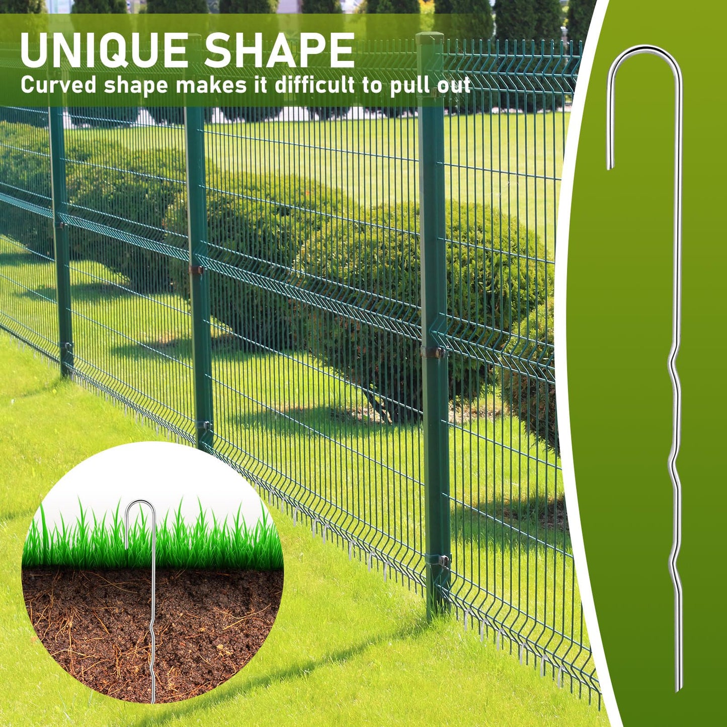 Yaocom 100 Pcs Kinked Ground Stakes 12 Inch Metal Garden Fence Edging Hook Heavy Duty J Shaped Galvanized Tent Fence Spikes for Dogs Digging Canopy Outdoor Yard Christmas Inflatables Decorations