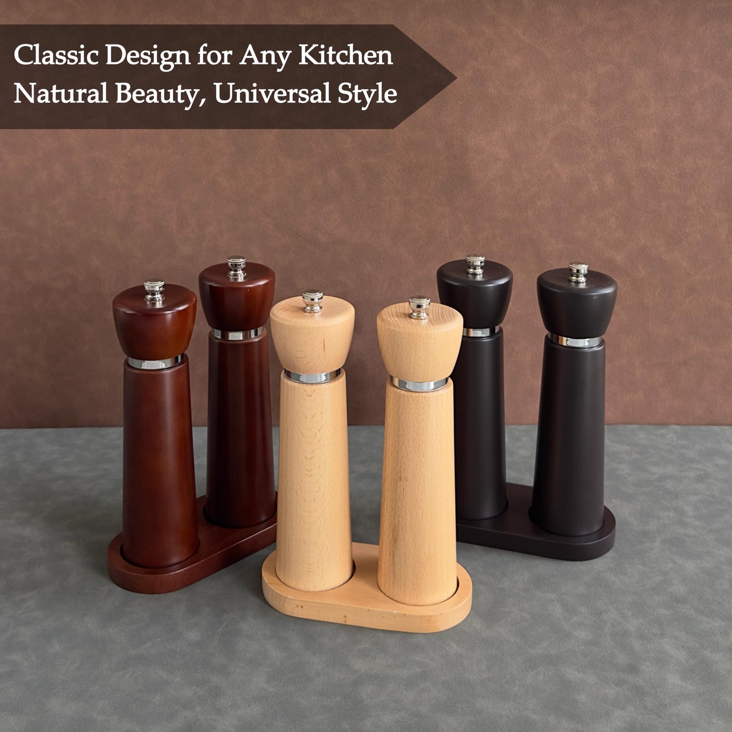 TLYSXPRO Wooden Salt and Pepper Grinder Set – Refillable Salt and Pepper Mill with Adjustable Upgraded Large Size Ceramic Burr – Manual Pepper Grinder with Beech Wood Body – 8.3” Tall