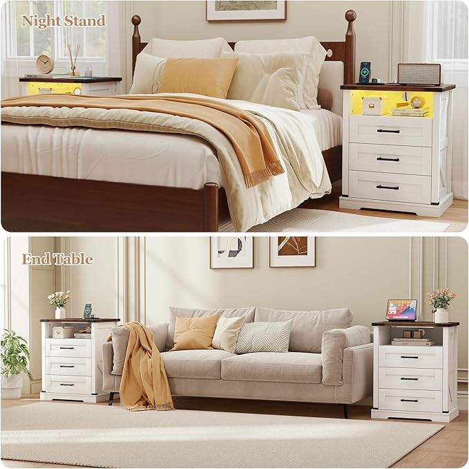 Turosur 22'' Set of 2 White Farmhouse Nightstands