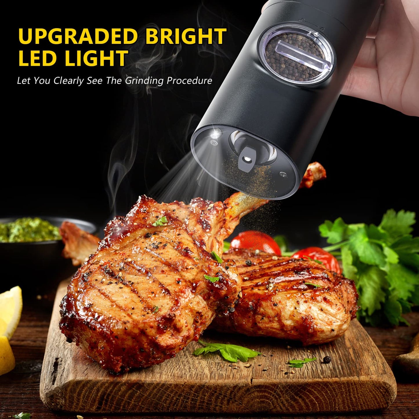 Dallfoll Electric Salt and Pepper Grinder, Rechargeable Salt and Pepper Mills with LED Light, Adjustable Grind Coarseness