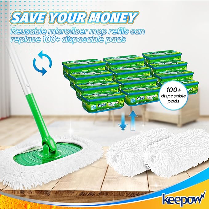 KEEPOW Reusable Microfiber Mop Pads Compatible