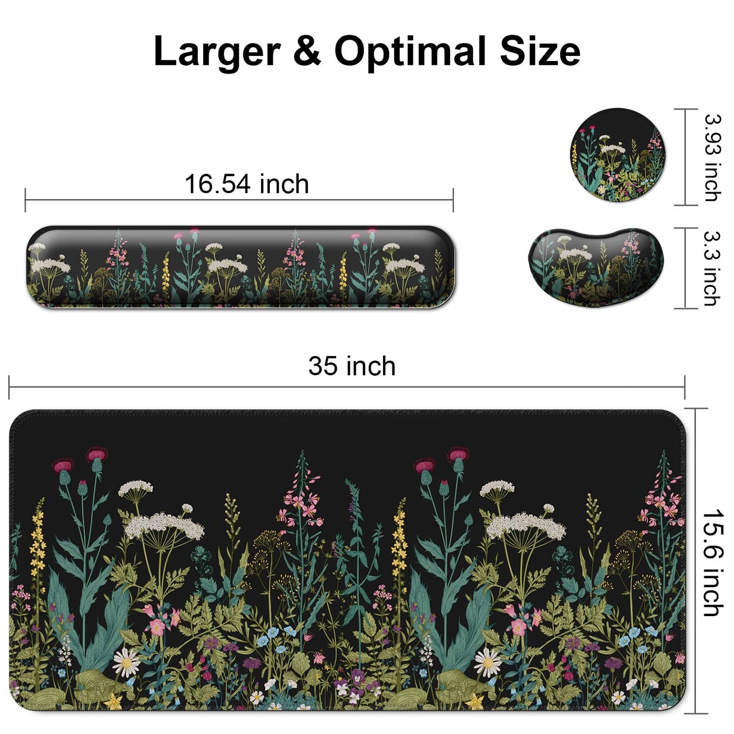 Keyboard Wrist Rest + Mouse Pad with Wrist Support + Desk Mat + Coaster 4 in 1 Set, XXL Large Gaming Mousepad Cute Ergonomic Mouse Pads for Desk Computer Laptop Office Decor-Little Flowers