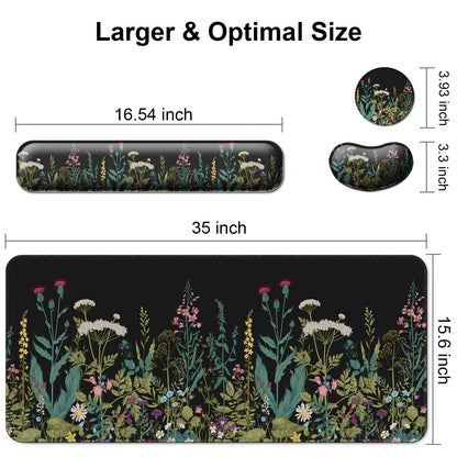 Keyboard Wrist Rest + Mouse Pad with Wrist Support + Desk Mat + Coaster 4 in 1 Set, XXL Large Gaming Mousepad Cute Ergonomic Mouse Pads for Desk Computer Laptop Office Decor-Little Flowers