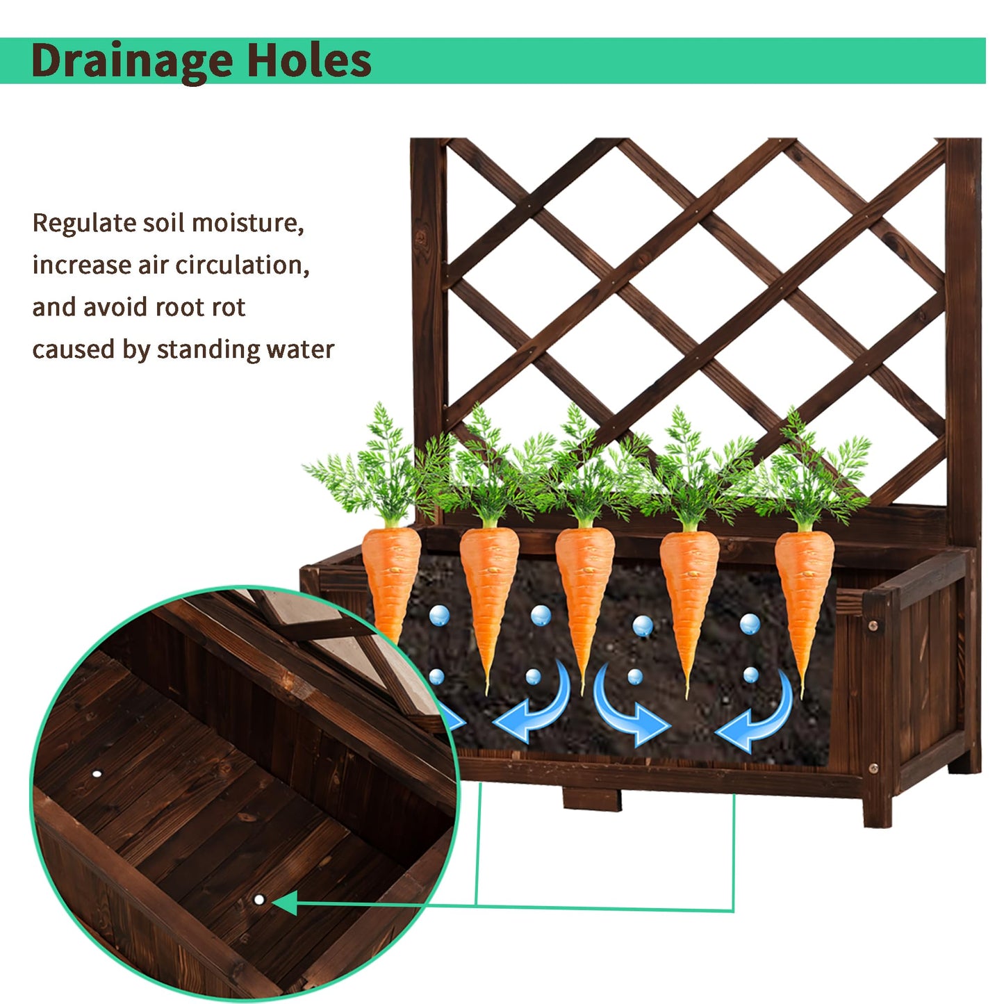 Anraja Raised Garden Bed with Trellis Wooden Planter Box Outdoor Wood Compact Privacy Screen for Climbing Plant Planting Flower Patio Tomato Vegetable Herb Balcony Porch 29.5" L x 17.0" W x 67.0" H