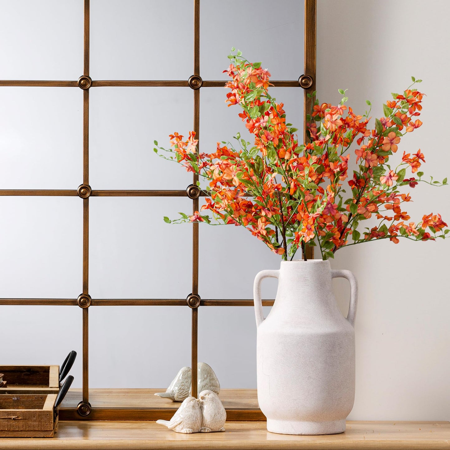 Mitt&Ditt Ceramic Flower Vase with Handles, 11 inch Tall Off-White Vase, Large Decorative Terracotta Vases, Farmhouse Rustic Pottery Vases for Home Decor, Living Room, Table
