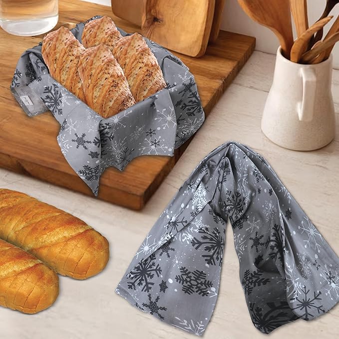 Urban Villa Christmas Kitchen Towels Grey Snowflake Print Premium Quality 100%