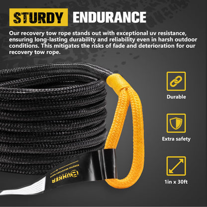 BUNKER INDUST Offroad Traction Boards with Jack Base + 1"×30ft Kinetic Recovery Rope with 2 Soft Shackles Kit