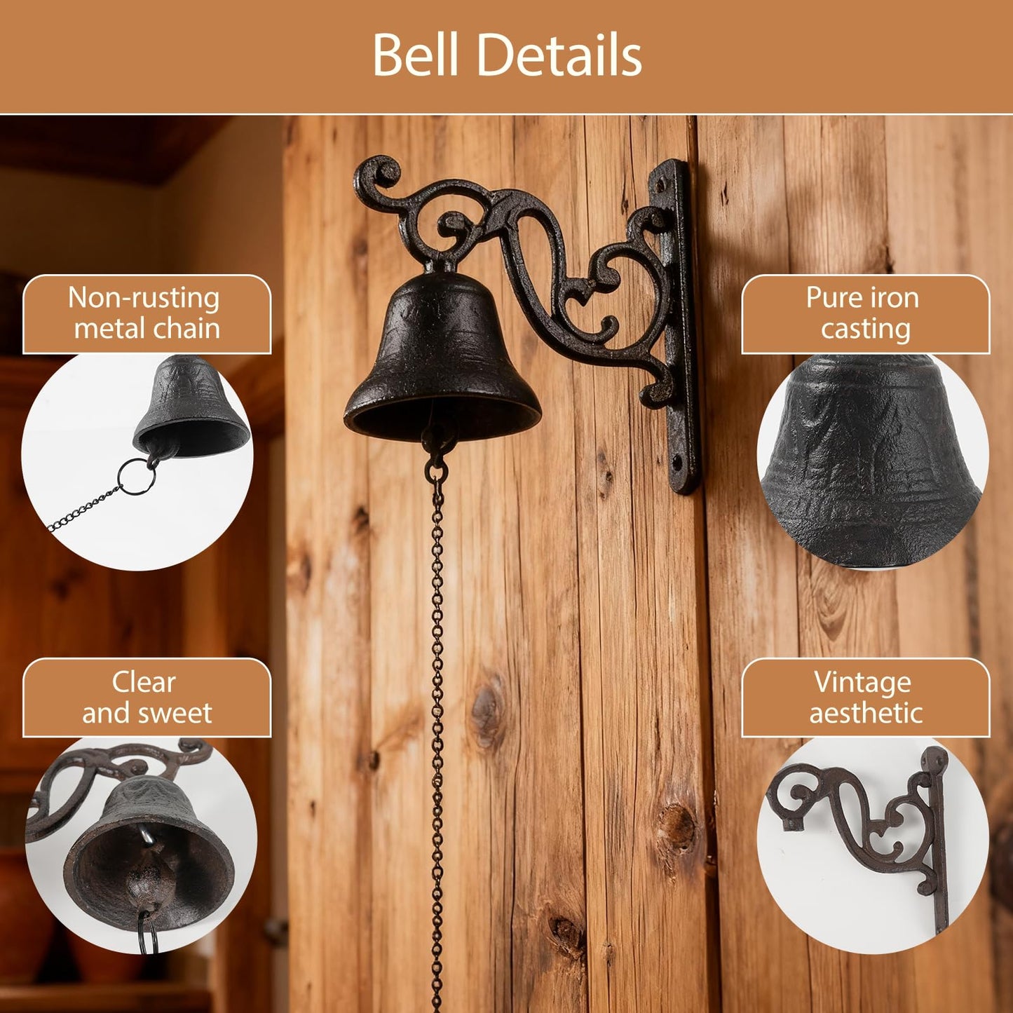 Jieting Cast Iron Dinner Bell, Rustic Farmhouse Wall Mounted Bell
