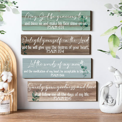 Yulejo 4 Pieces Bible Verses Wall Decor Psalms Scripture Wooden Christian Sign Rustic Wall Art Prayer Decorations for Home (Delicate Style)