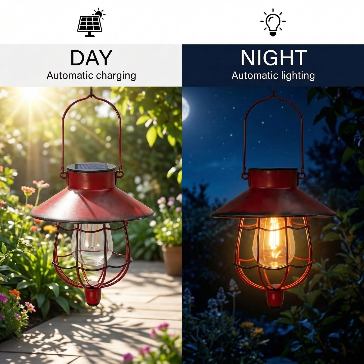YAKii 2 Pack Solar Lantern Hanging Waterproof Outdoor Metal Solar Lamp with Warm White Light Decorate for Yard Garden Pathway Patio Porch Decor (Red)