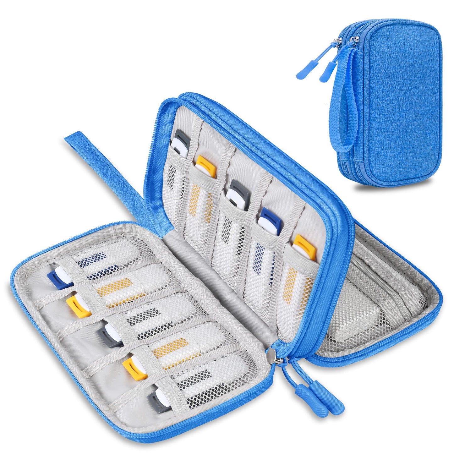 Lacdo USB Flash Drive Case Thumb Drive Holder Case Organizer Portable Electronic Accessories Storage Bag for SanDisk/SamData/Samsung USB Flash Drives Jump Drive Memory Stick, SD Card, Cable, Blue