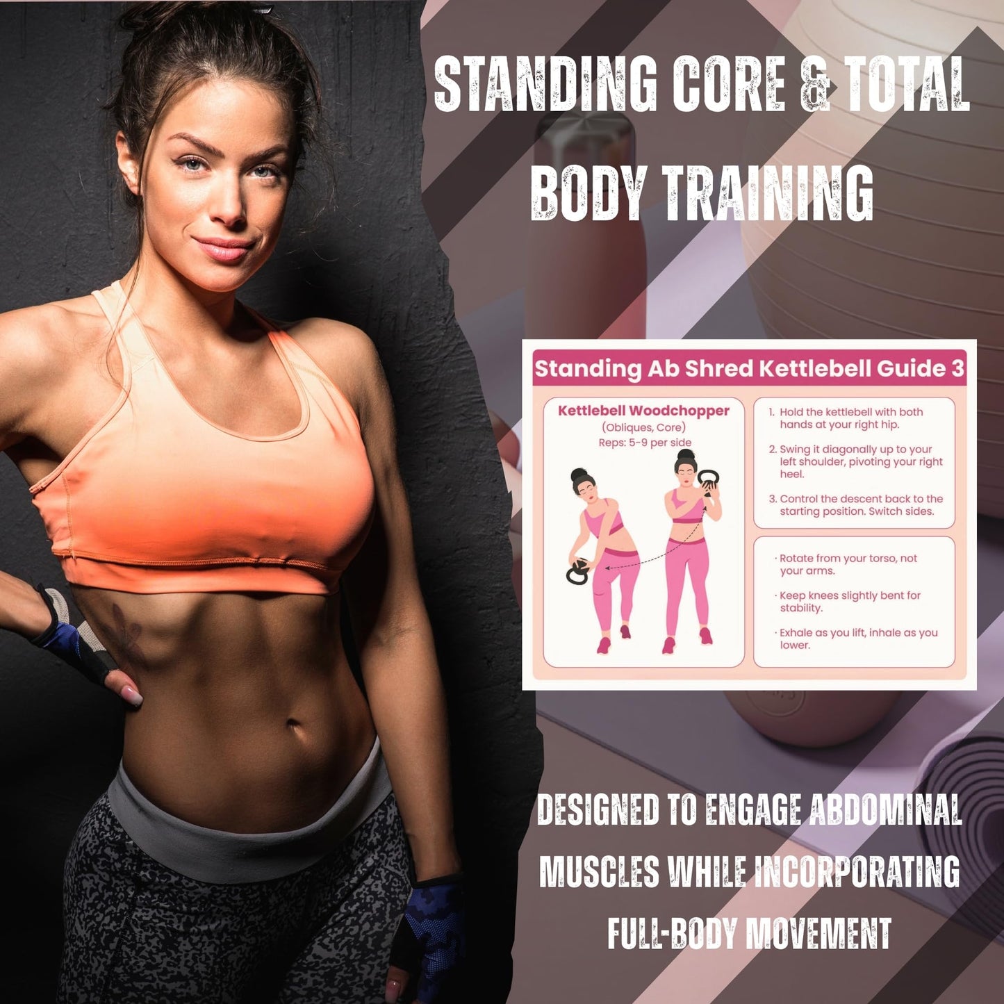 Auroscent 30-Day Standing Ab Kettlebell Workout Plan – Core Training Program, Exercise Charts, No Floor Ab Routine for Home Gym, Step-by-Step Guides + Workout Schedule