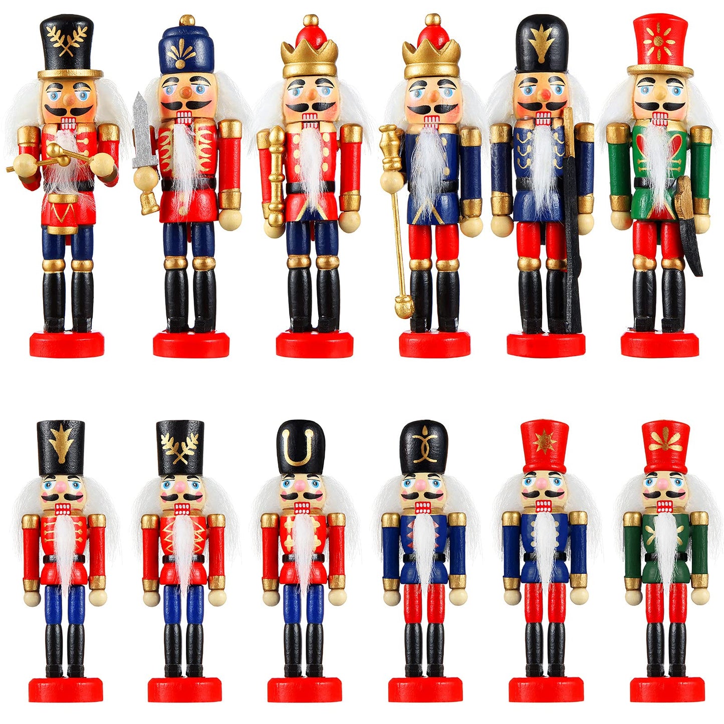 Aoriher 12 Pcs Christmas Nutcracker Ornament Small Wooden Soldier Hanging Decorations Nutcracker Figure Ornament for Christmas Tree Figure Decoration Gift