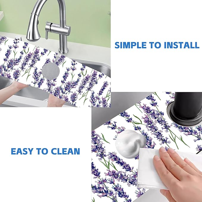 Watercolor Lavender Bunches Kitchen Sink Splash Guard Mat Absorbent Fast Drying