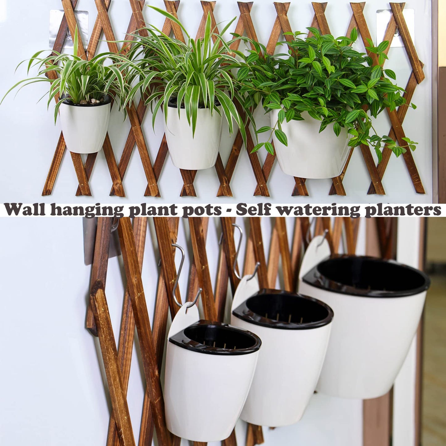 DEELF OUTLET 5 Packs 7.3”Wall Hanging Self Watering Planters Large Wall Mounted Plastic Plant Pots Wick Flower Pots for Indoor and Outdoor Wall Mounted Planters African Violet Pot Orchid Pots