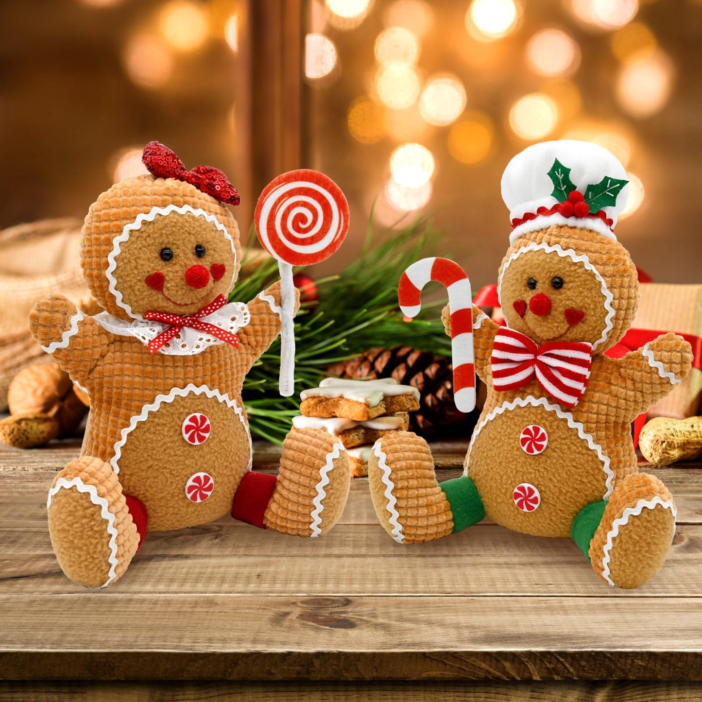 CRCZK Gingerbread Christmas Decorations Indoor, Candy Cane Christmas Decorations, Gingerbread Plush Centerpieces Tabletop Decor, Candyland Party Decorations Xmas Gift
