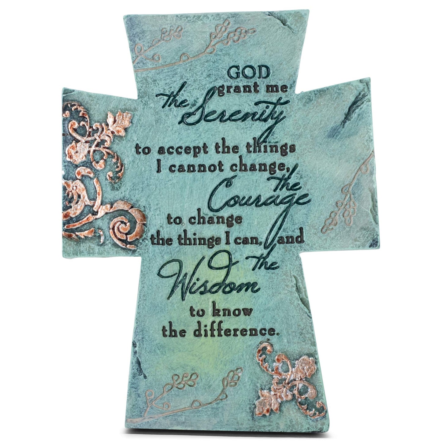 Serenity Prayer Aqua Filigree 4 x 6 Resin Stone Table Top Cross Decoration