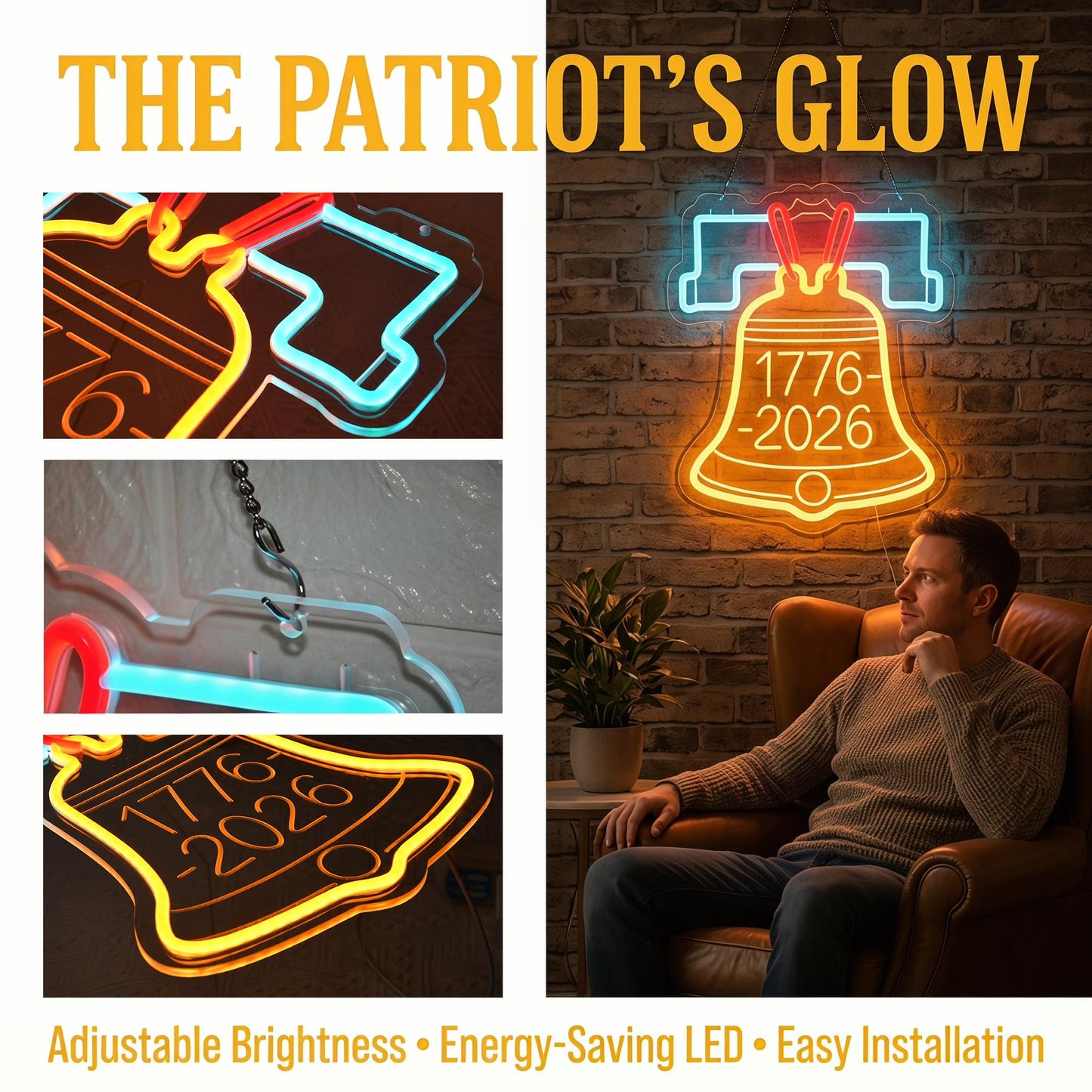 1776-2026 USA 250th Anniversary Liberty Bell Neon Sign - Patriotic LED Wall Decor
