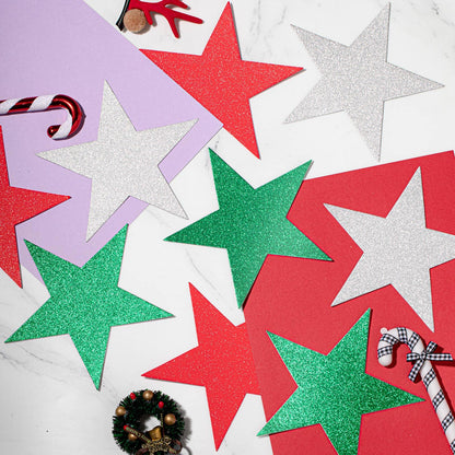 Gejoy 80 Pieces Glitter Star Cutouts Paper Star Confetti Cutouts for Bulletin Board Classroom Wall Party Decoration Supply (Red, Silver, Green,6 Inches Length)