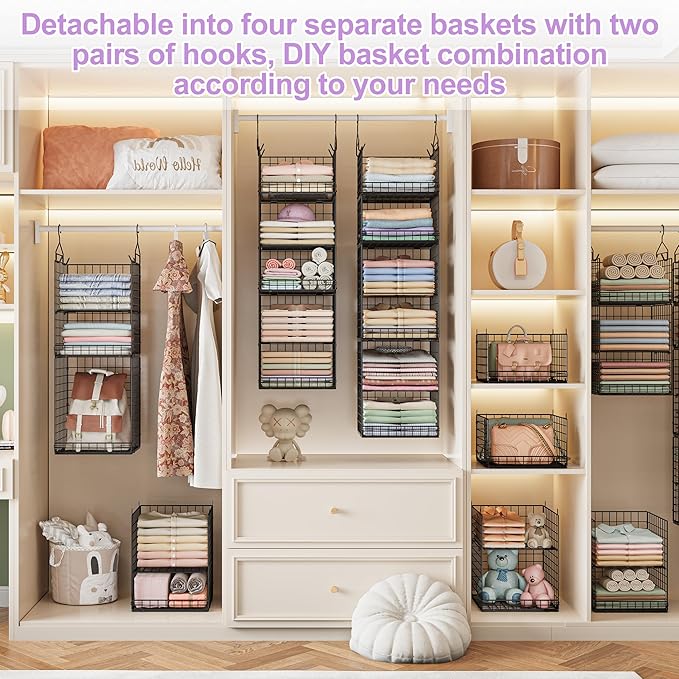 6 Tier Hanging Closet Organizers and Storage Stackable Hanging Closet Shelves