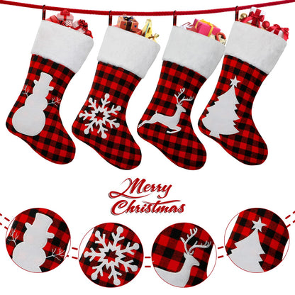 Dremisland 4 Pack Christmas Stockings 18 Inch Large Red Black Buffalo Plaid Christmas Stockings with Plush Faux Fur Cuff,Fireplace Hanging Stockings for Xmas Holiday Party Decor (Red&White)