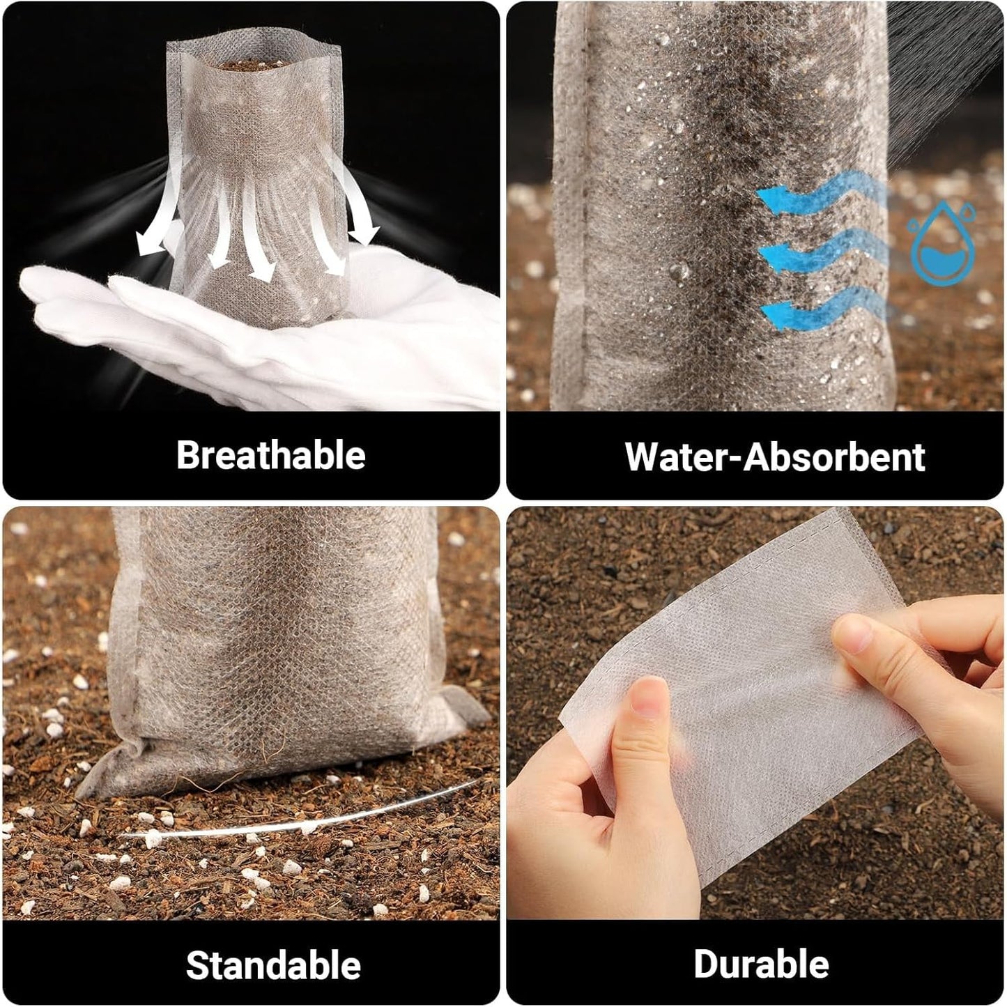 Plant Nursery Grow Bags, Non-Woven Fabric Seedling Starter Pots for Vegetable, Flower, Fruit Saplings, Tree Growing, Home Garden Supply (9.85"x9.85"/Pack of 100)