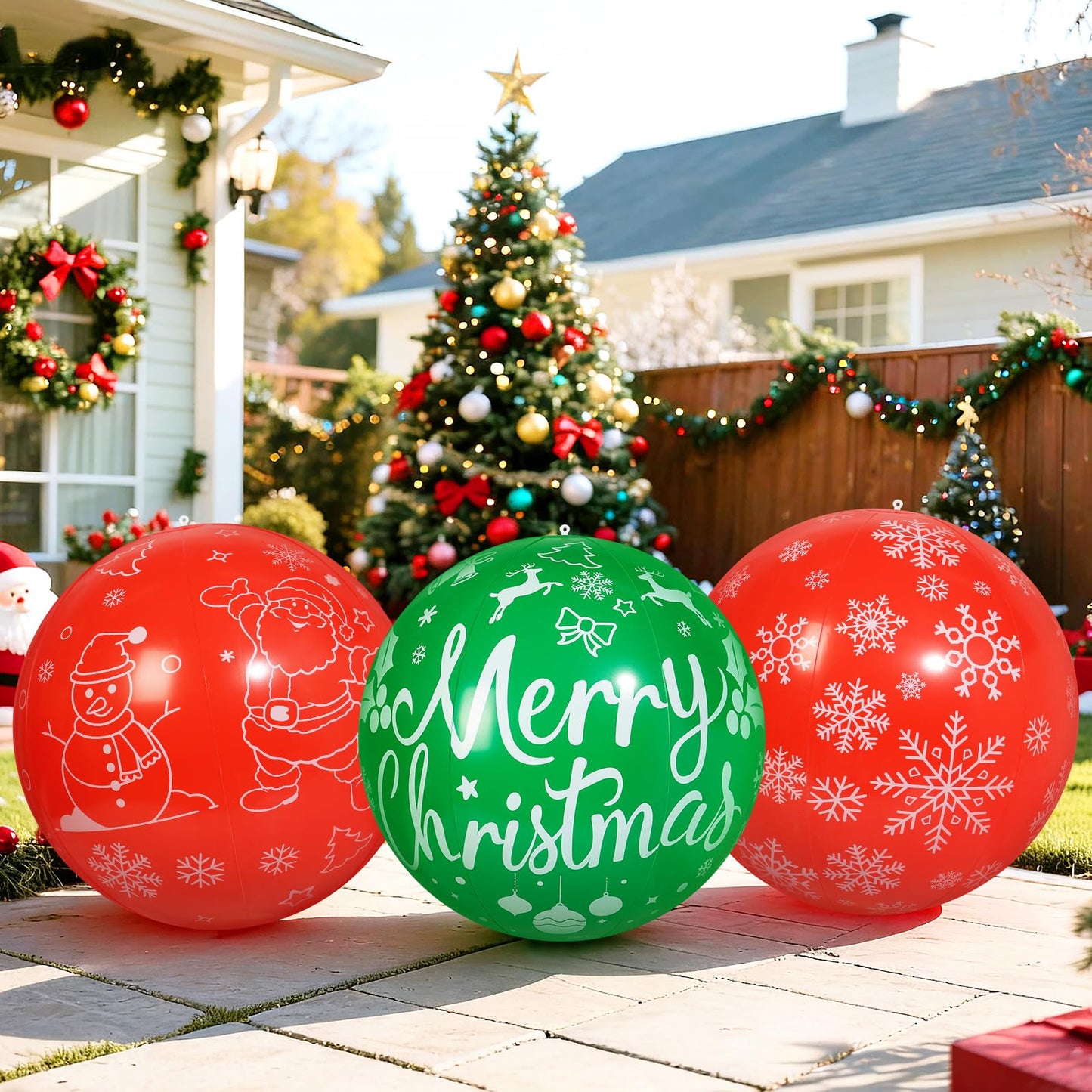 TaoQ C 3 PCS 32 Inch Christmas Inflatable Balloons PVC Large Christmas Inflatable Outdoor Balls for Xmas Garden Lawn Yard Holiday Front Door Decoration