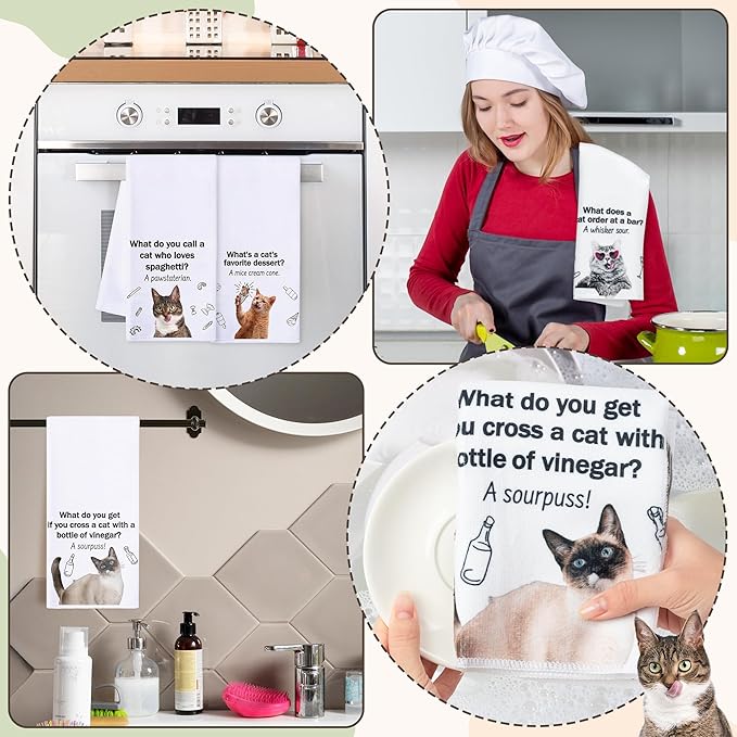 R HORSE 5Pcs Cats Kitchen Towels Set