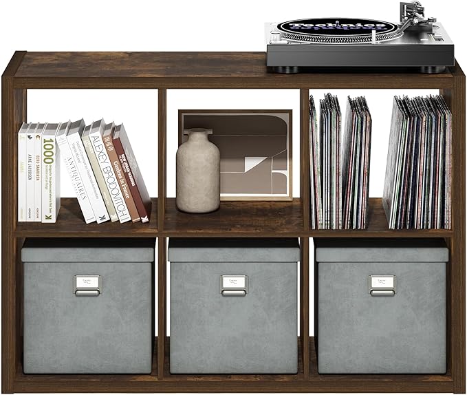 Furinno Cubicle Book Shelf, 6-Cube Bookshelf, Extra Thick Frame Horizontally &