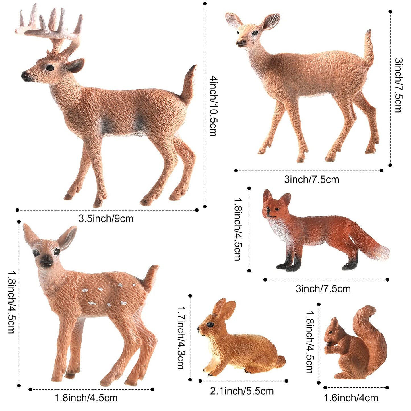 Skylety 6 Pcs Woodland Animals Figures Forest Deer Rabbit Squirrel Figurines Miniature Reindeer Family Woodland Animal Toys Cake Toppers for Wedding Birthday Party Decoration Favors
