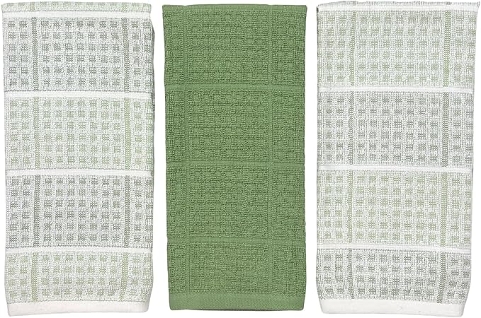 Sage Green Kitchen Dish Towels – Set of 3 100% Cotton Cloth Soft Cleaning